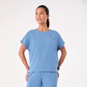 Figs Navy Scrub Top Large